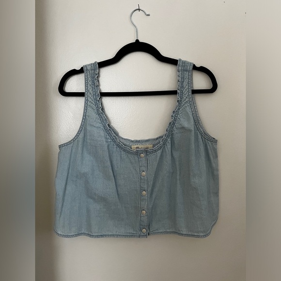 Denim Ruffled U-Neck Crop Top XL - Picture 4 of 8